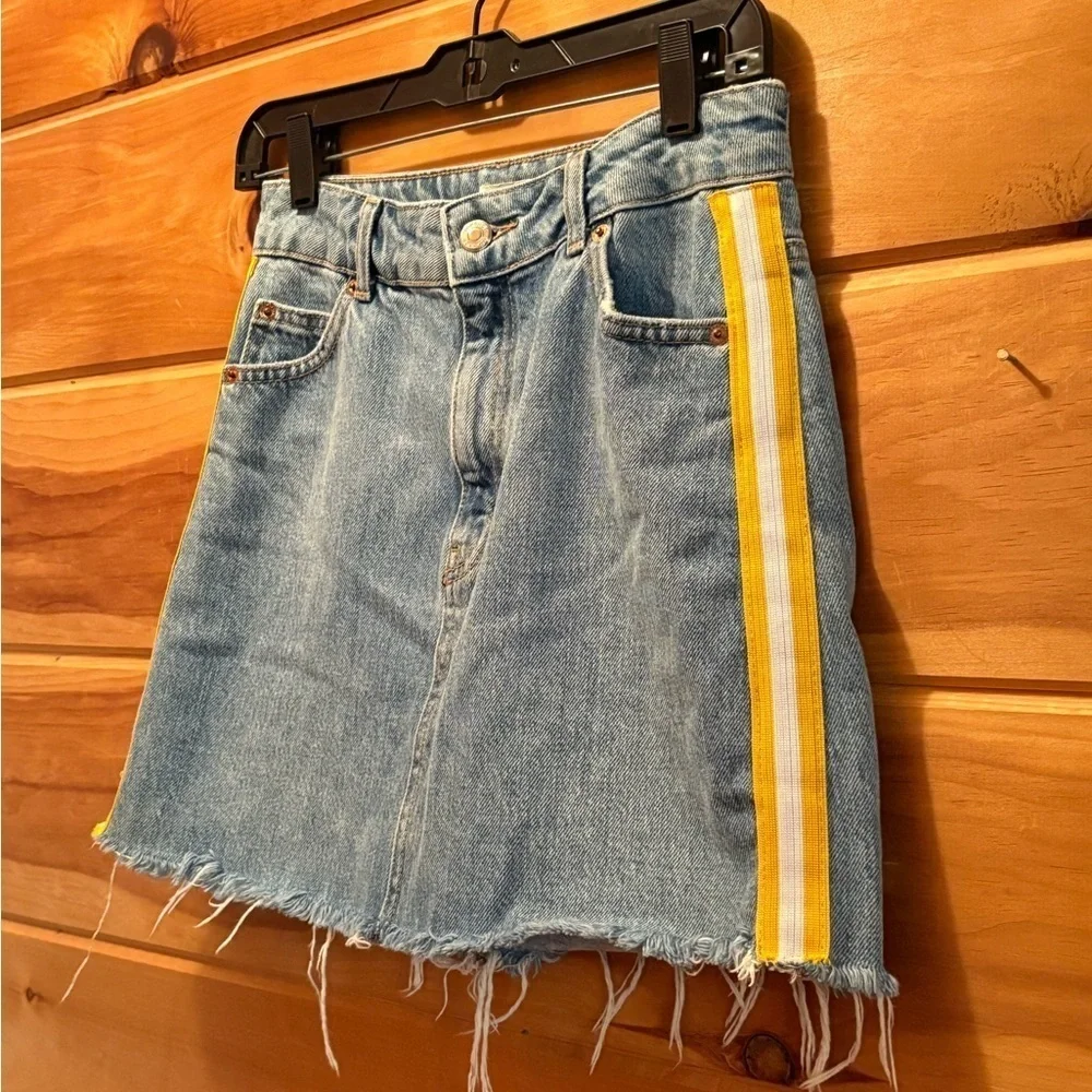 Topshop Blue and Yellow A-Line Mini Skirt